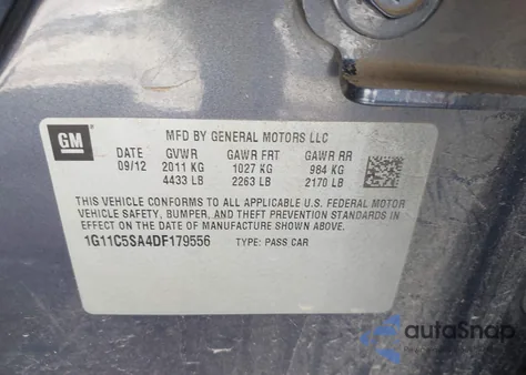 2013 Chevrolet Malibu 1Lt from USA, damaged, VIN 1G11C5SA4DF179556